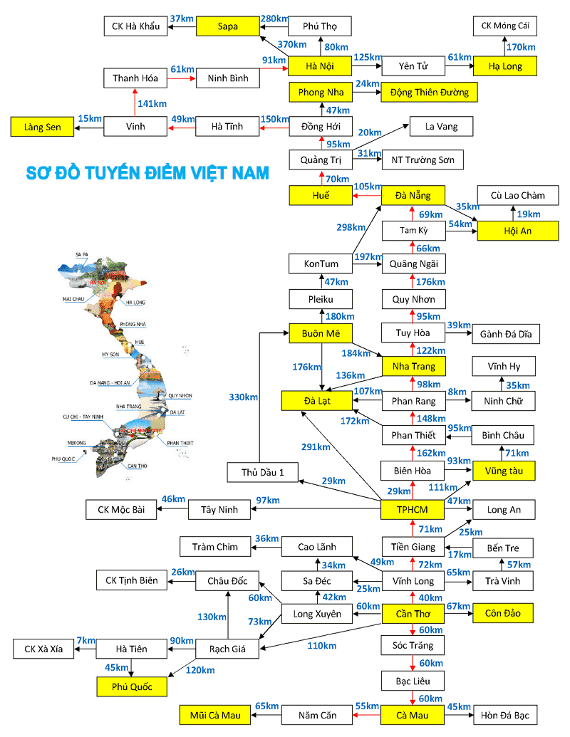 Bản đồ tổng hợp tất cả địa điểm du lịch Việt Nam